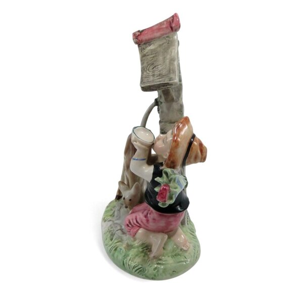 FONTANINI Italian Ceramic Child and Deer Fawn Well Figurine Italy Vintage 9" - Picture 6 of 10